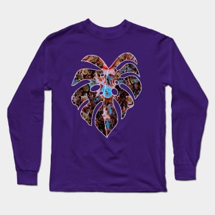 Glitch Art Hawaiian Inspired Leaf Glitchcore Long Sleeve T-Shirt